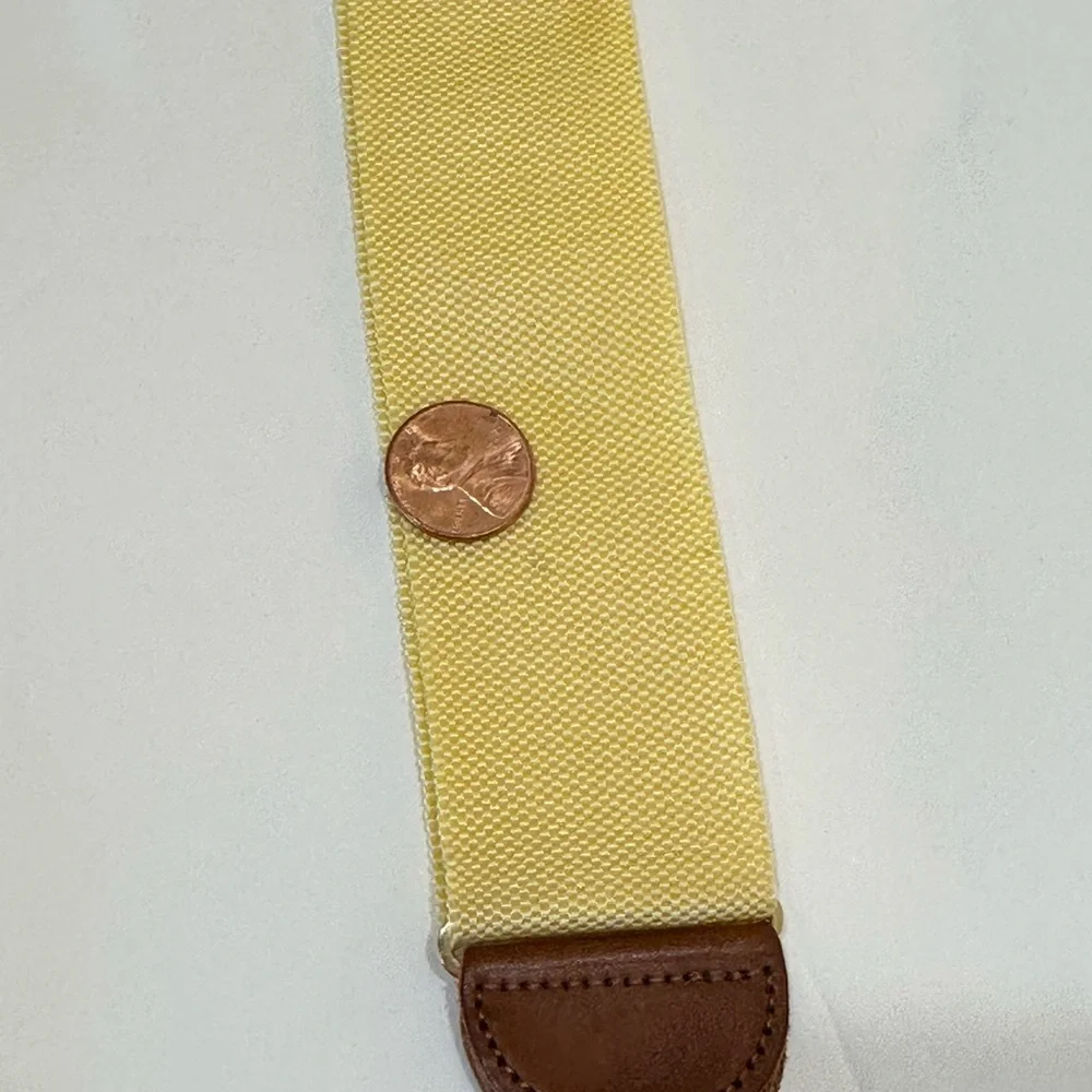 🌟HP🌟VTG 1980s-90s Dooney & Bourke Yellow Silk Leather Suspenders Braces Button - Picture 7 of 9